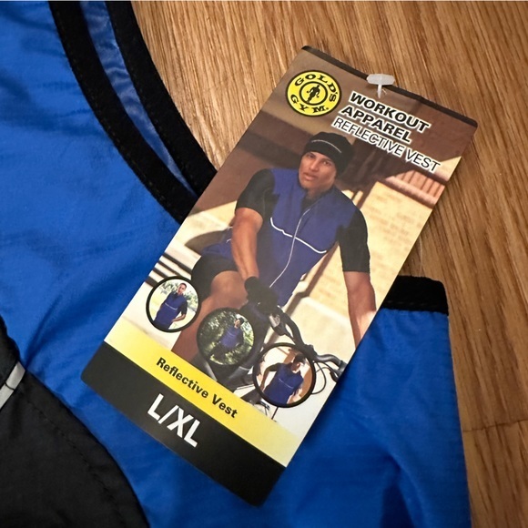 Gold's Gym Workout Apparel Reflective Vest L/XL 42-48 Black/Blue Cycling Zip NEW - Picture 2 of 12